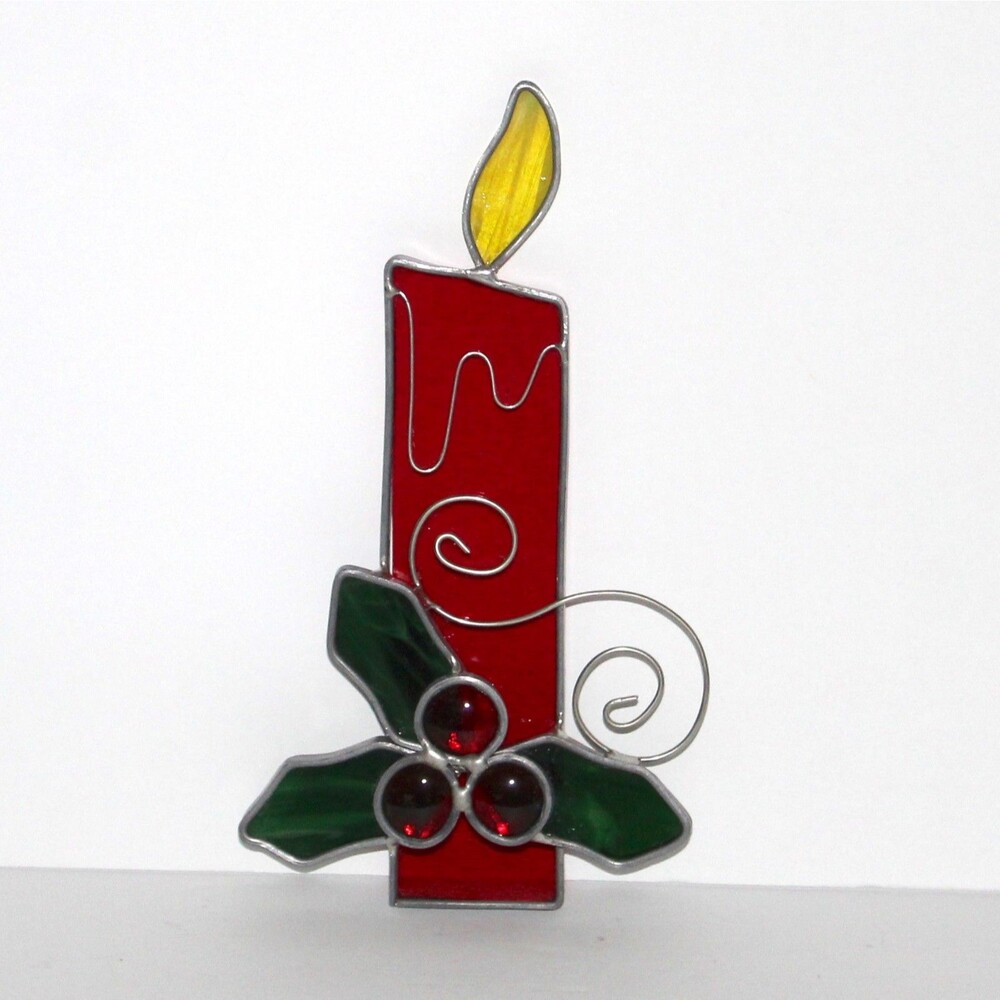 Suncatcher Christmas Candle stained glass 8.5" holy sun catcher decor